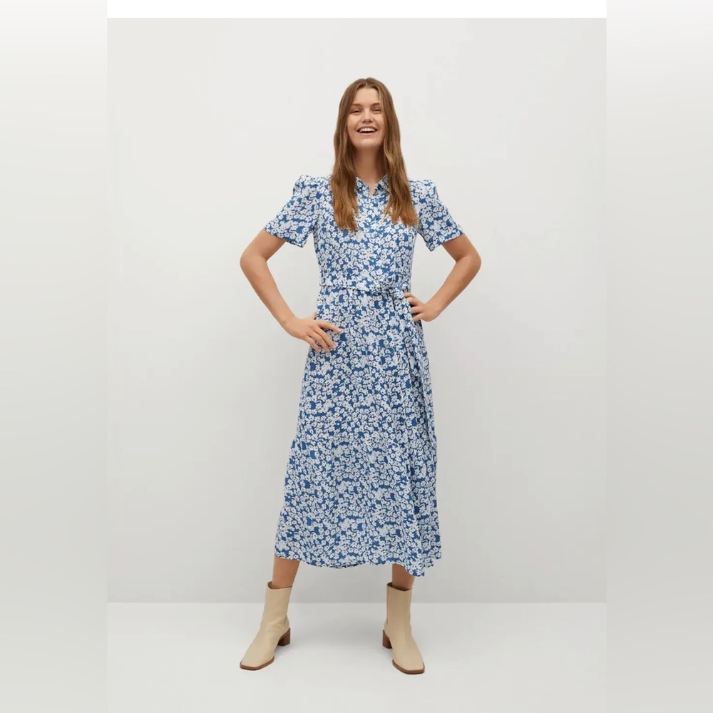 Mango Blue and White Floral Dress
